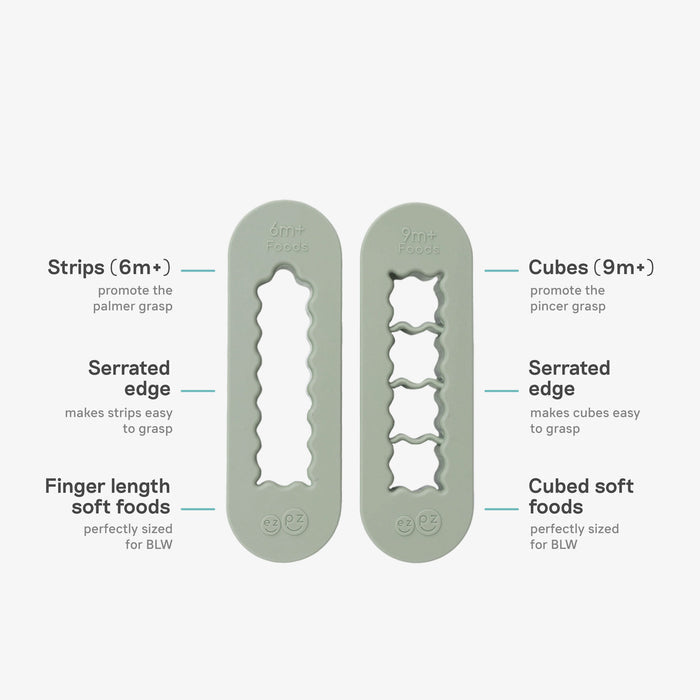 ezpz Baby-Led Weaning Food Cutters in Sage Green / 6 months and 9 months feeding milestones #color_sage