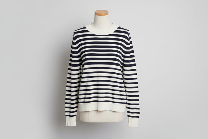 COS (M) Navy-Blue & White Striped Fine-Knit Jumper UK 10 12 EU 38 40 - 100% Cotton