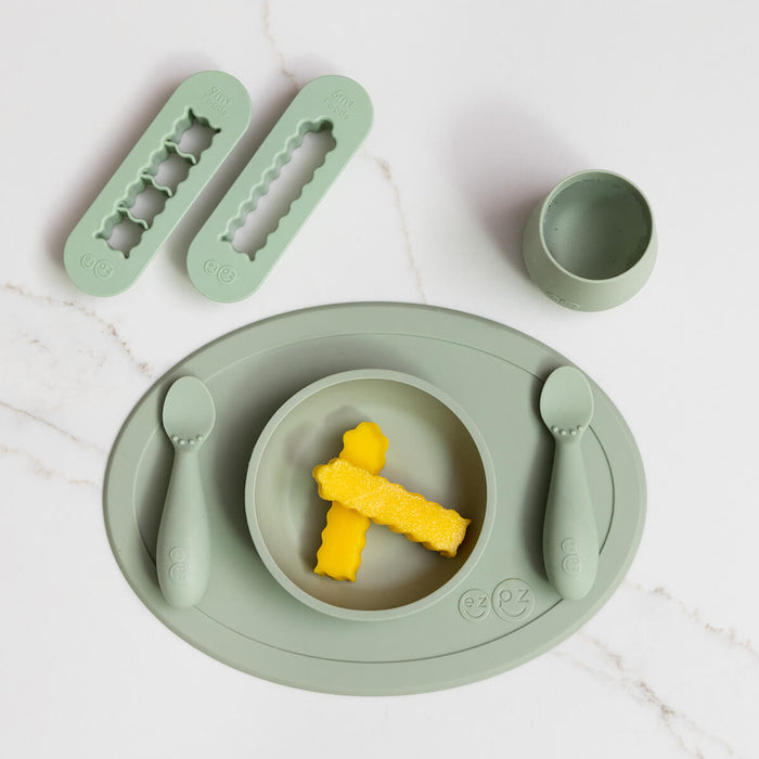 ezpz First Foods Set in Sage Green and Baby Led Food Cutters Bundle #color_sage