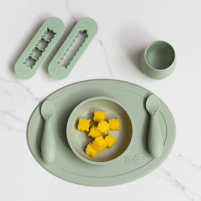 ezpz First Foods Set in Sage Green and Baby Led Food Cutters Bundle #color_sage