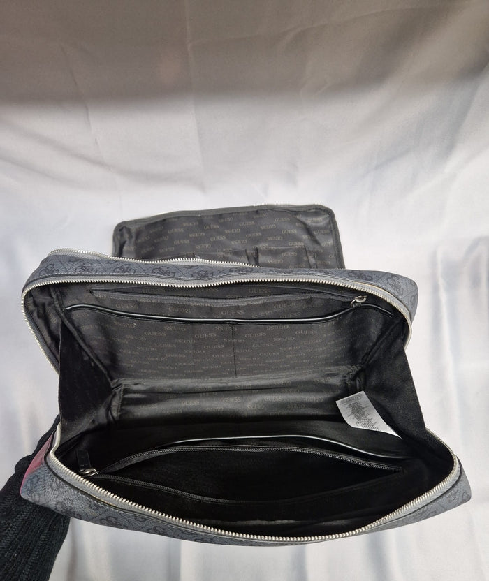 GUESS Grey & Black Printed Double Top-Handle Laptop Travel Weekend Bag - GOOD USED CONDITION