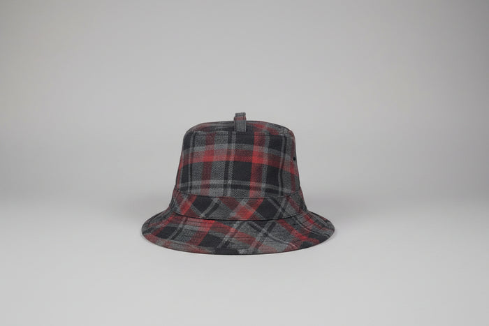 Hackett London Tartan Check Trilby Hat - Grey, Red & Black - 100% Wool - Good Used Condition