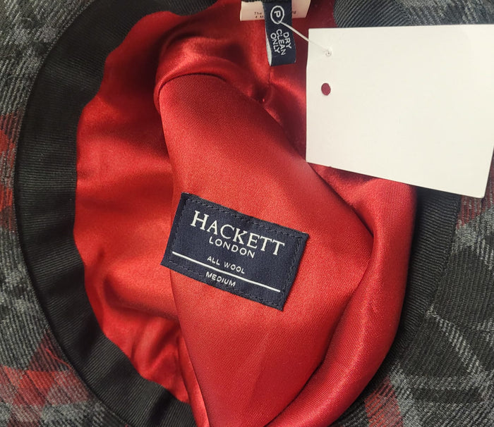 Hackett London Tartan Check Trilby Hat - Grey, Red & Black - 100% Wool - Good Used Condition