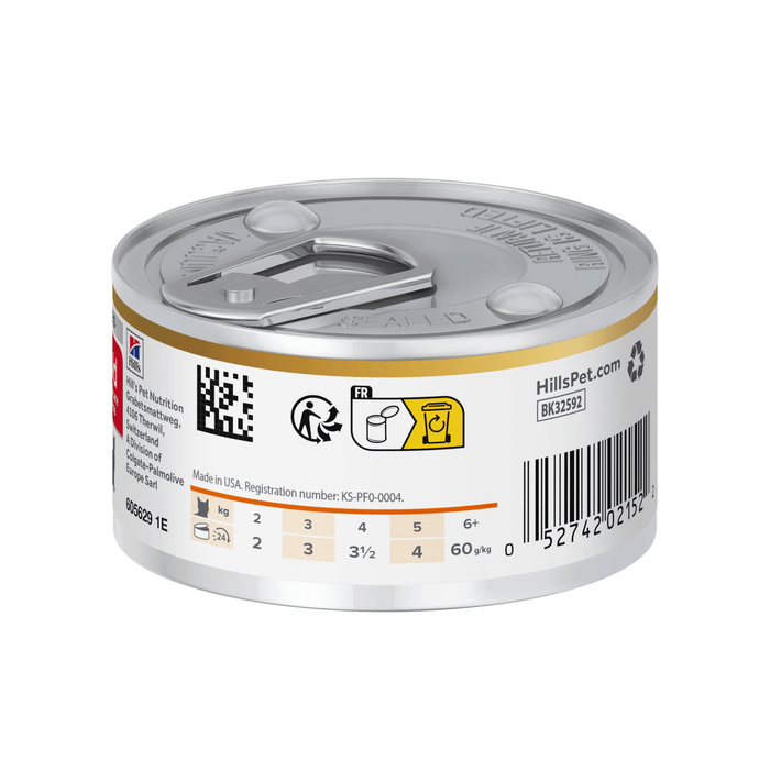 Back view of Hills Prescription Urinary Care Stress Adult cat stew food tin on a white background.