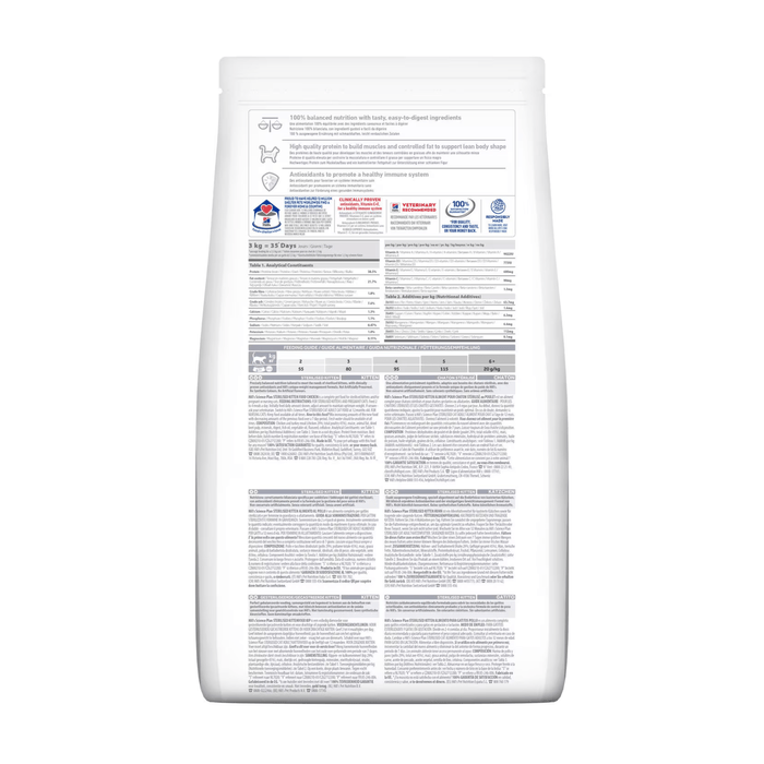 Back view of bag of Hills Science Plan kitten dry food packaged in a white bag on white background.