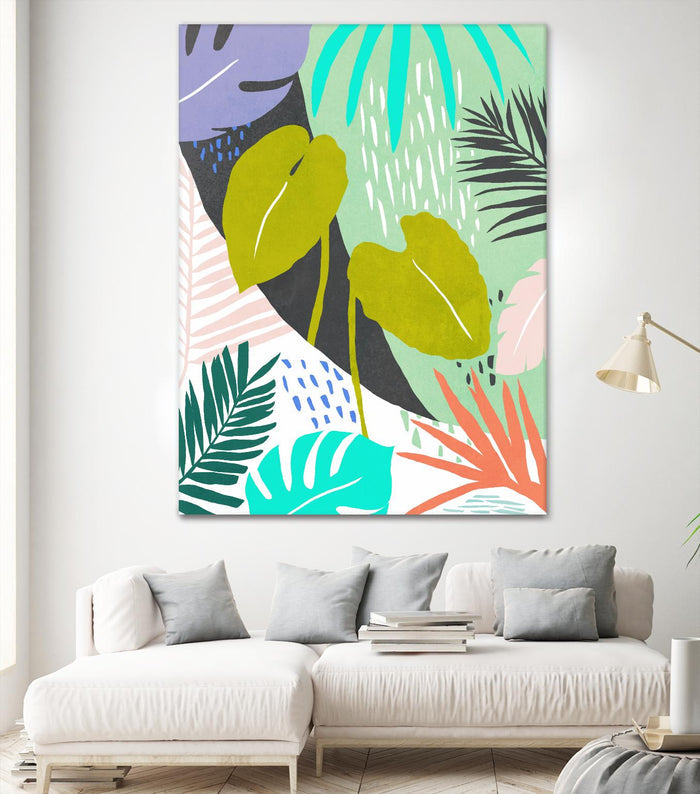 Jazzy Jungle I by Annie Warren on GIANT ART - orange coastal & tropical leaves