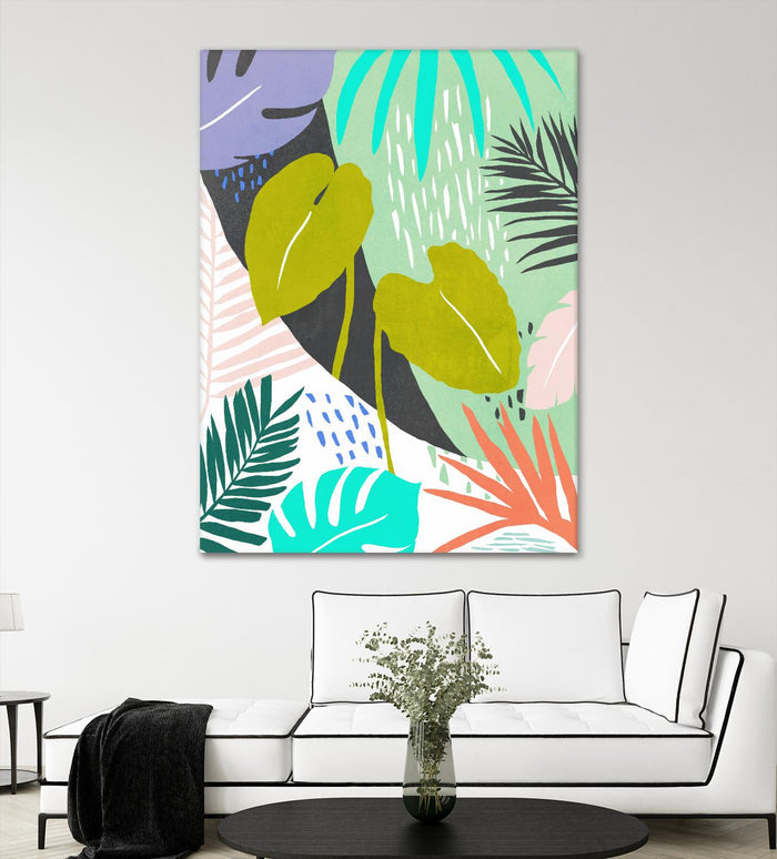 Jazzy Jungle I by Annie Warren on GIANT ART - orange coastal & tropical leaves