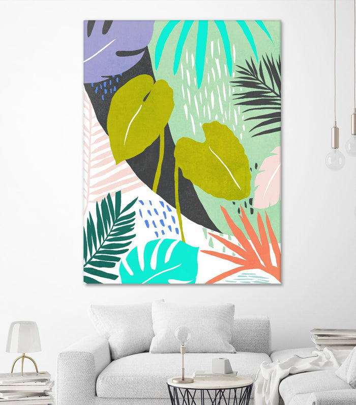 Jazzy Jungle I by Annie Warren on GIANT ART - orange coastal & tropical leaves