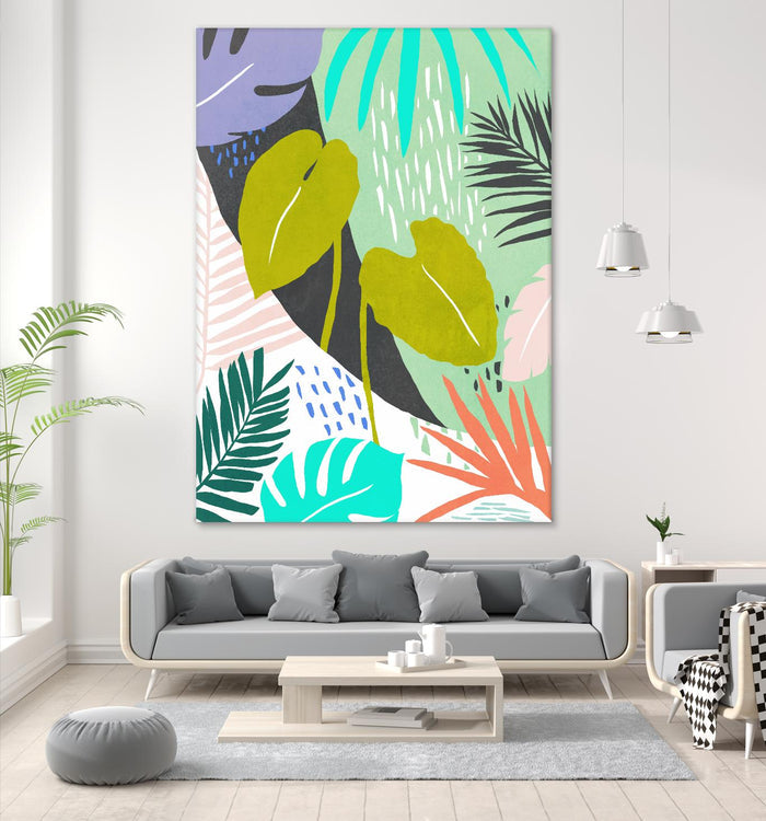 Jazzy Jungle I by Annie Warren on GIANT ART - orange coastal & tropical leaves