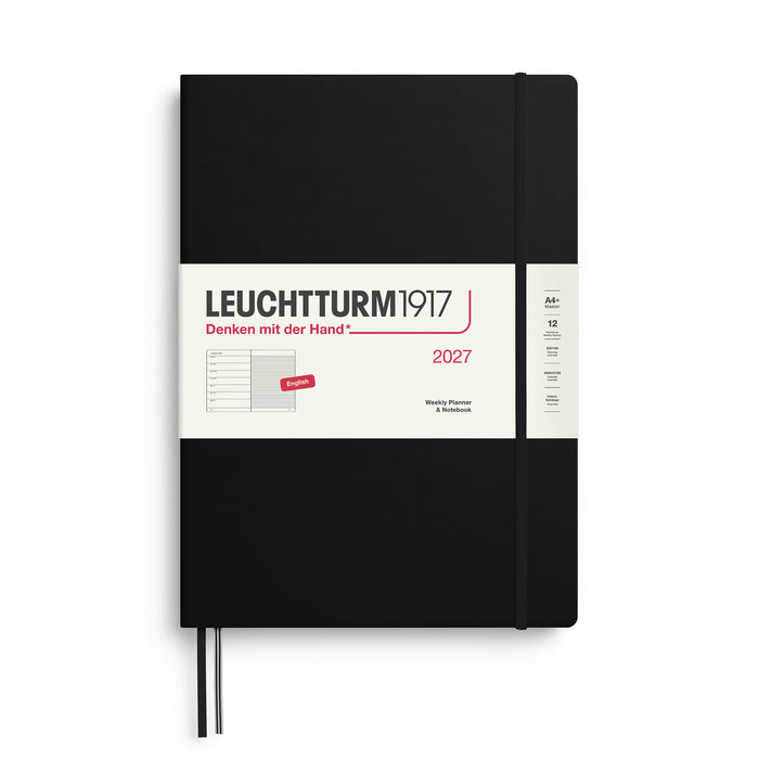 Leuchtturm1917 Weekly Planner & Notebook 2027 - Hard Cover - Black - A4+ - Ruled