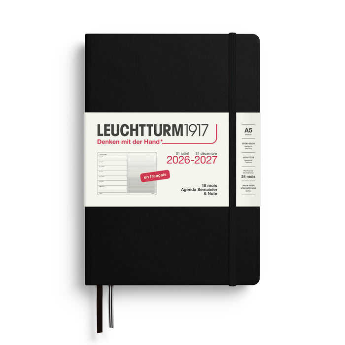 Leuchtturm1917 Weekly Planner & Notebook 2027 - Hard Cover - Black - A5 - Ruled