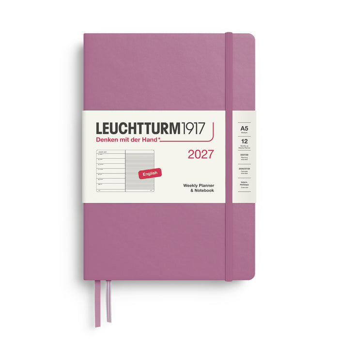Leuchtturm1917 Weekly Planner & Notebook 2027 - Hard Cover - Dusty Rose - A5 - Ruled
