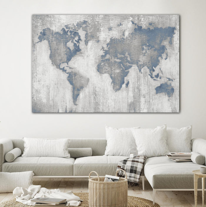 Map Of The World by Liz Jardine on GIANT ART - blue maps