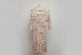 Peruvian Connection (S) Beige Disty Floral Midi Swing Dress UK 8 10 EU 36 38