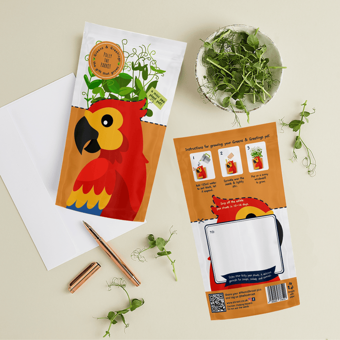 'Polly' Parrot Growable Microgreen Greetings Card
