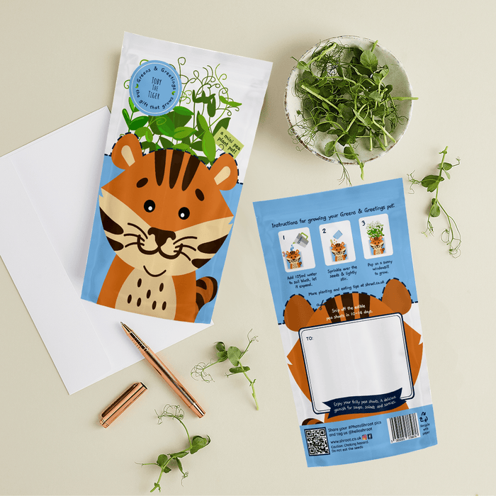 'Toby' Tiger Growable Microgreen Greetings Card